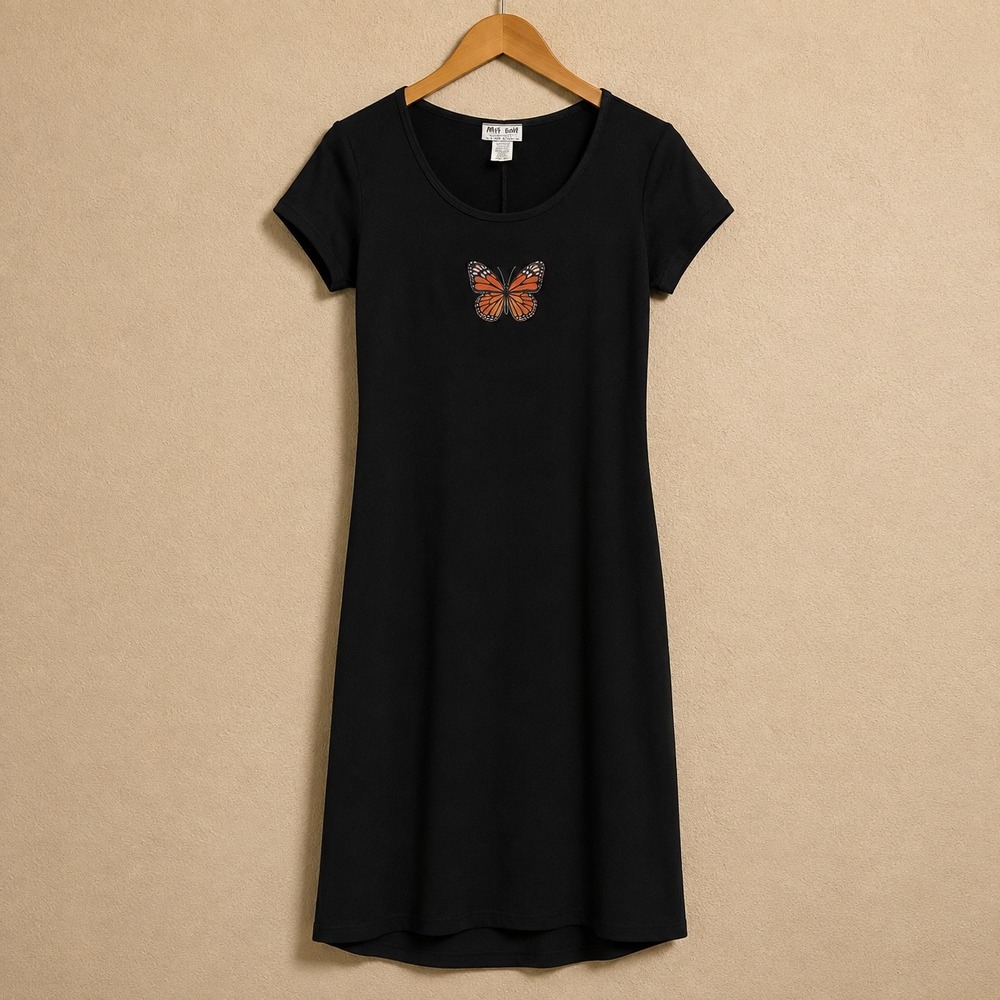 Vintage 90s TMG New York Butterfly Maxi Dress Black Grunge Fairycore Y2K Goth L